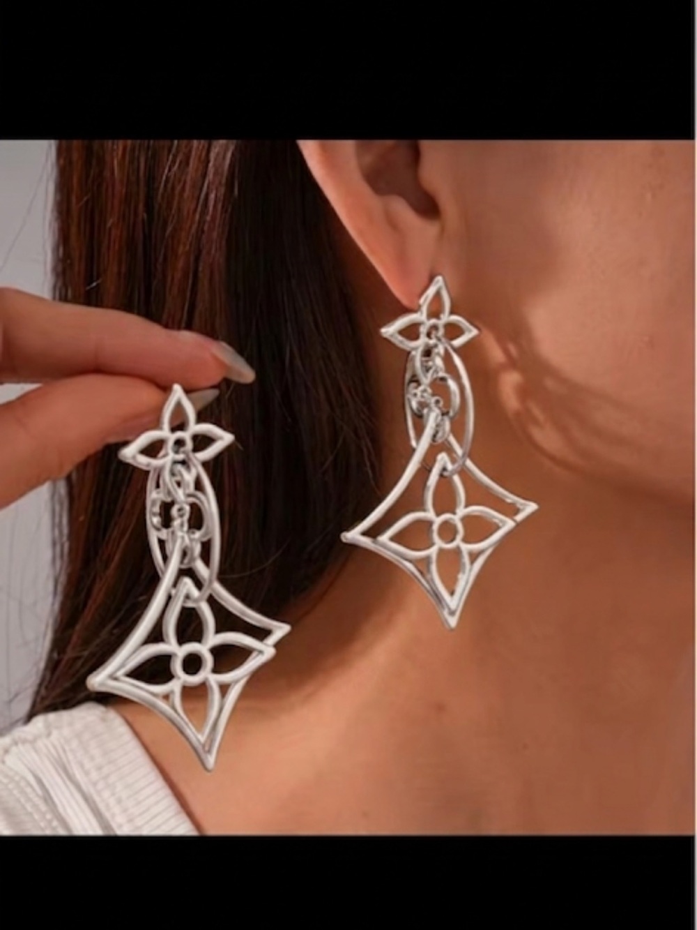 Designer bloom flower Silver colored stainless steal  Geometric Drop Earrings -